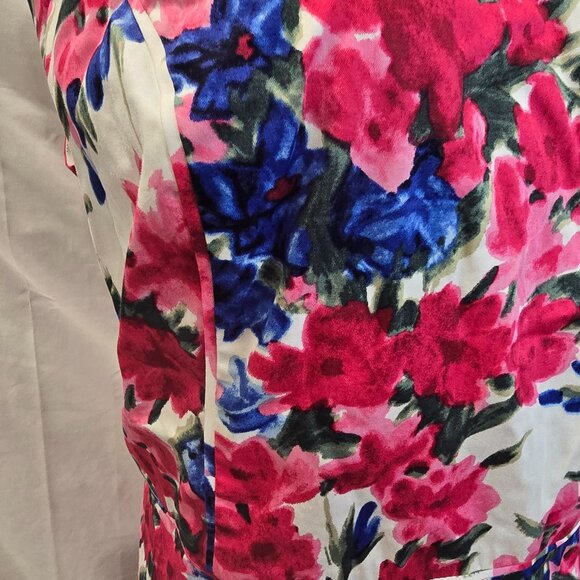 Talbots Floral Dress Size 14W Blue, Red, & White Lined Zip Sleeveless - Picture 5 of 9